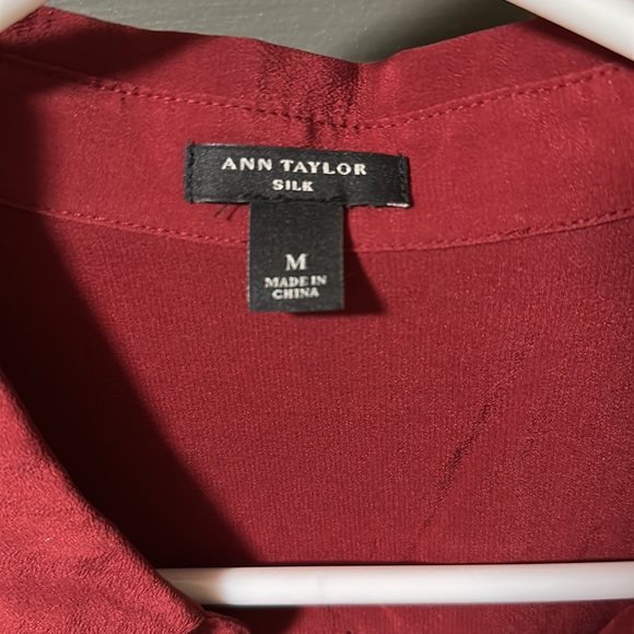 Ann Taylor 100% Silk Maroon Button Down - Picture 2 of 7